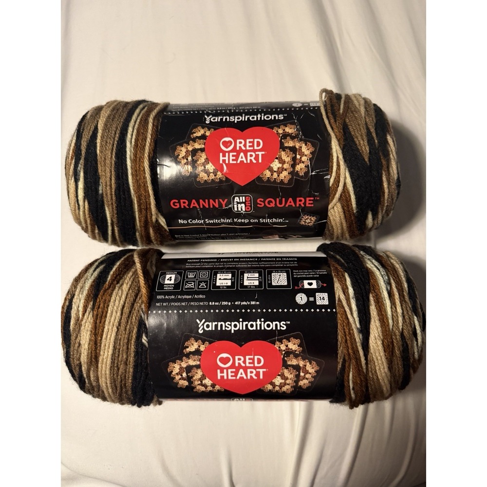 Red Heart All in One Granny Square Yarn Black Espresso Lot of 2 834 Yards New